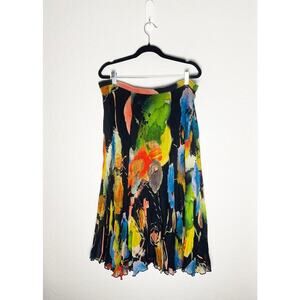 Alison Sheri Women's Black Accordian Skirt Elastic Waist Colorful Boho Abstract
